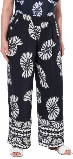 Ulla Popken Fossil Print Elastic Waist Palazzo Pants Black - Jeans & Bukser i Store Størrelser – Plus Size - 