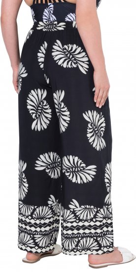 Ulla Popken Fossil Print Elastic Waist Palazzo Pants Black - Jeans & Bukser i Store Størrelser – Plus Size - 