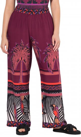 Ulla Popken Mixed Palm Print Elastic Waist Palazzo Pants Red - Jeans & Bukser i Store Størrelser – Plus Size - 