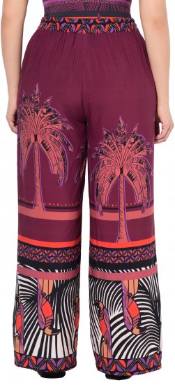 Ulla Popken Mixed Palm Print Elastic Waist Palazzo Pants Red - Jeans & Bukser i Store Størrelser – Plus Size - 