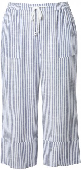 Ulla Popken Coastal Stripe Linen Blend Elastic Waist Culottes Blue - Jeans & Bukser i Store Størrelser – Plus Size - 