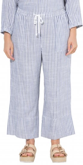 Ulla Popken Coastal Stripe Linen Blend Elastic Waist Culottes Blue - Jeans & Bukser i Store Størrelser – Plus Size - 