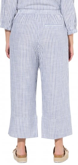 Ulla Popken Coastal Stripe Linen Blend Elastic Waist Culottes Blue - Jeans & Bukser i Store Størrelser – Plus Size - 