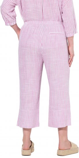 Ulla Popken Coastal Stripe Linen Blend Elastic Waist Culottes Purple - Jeans & Bukser i Store Størrelser – Plus Size - Jeans & bukser, EU 42-70