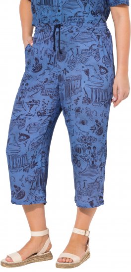 Ulla Popken Italy Print Elastic Waist Culottes Blue - Jeans & Bukser i Store Størrelser – Plus Size - 