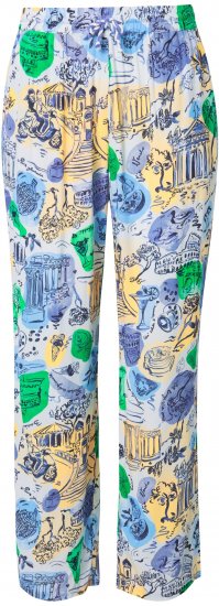 Ulla Popken Italy Print Elastic Waist Pants White - Jeans & Bukser i Store Størrelser – Plus Size - 