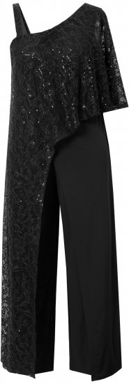 Ulla Popken Asymmetric Lace Panel Jumpsuit Black - Jeans & Bukser i Store Størrelser – Plus Size - 