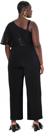 Ulla Popken Asymmetric Lace Panel Jumpsuit Black - Jeans & Bukser i Store Størrelser – Plus Size - 