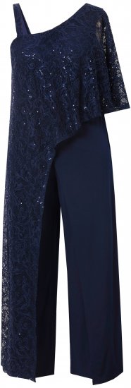 Ulla Popken Asymmetric Lace Panel Jumpsuit Navy - Jeans & Bukser i Store Størrelser – Plus Size - Jeans & bukser, EU 42-70