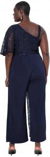 Ulla Popken Asymmetric Lace Panel Jumpsuit Navy - Jeans & Bukser i Store Størrelser – Plus Size - Jeans & bukser, EU 42-70