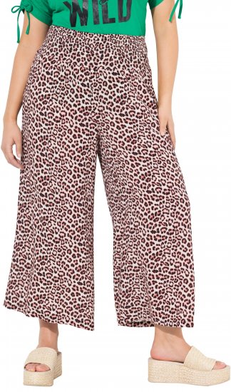 Ulla Popken Rose Wide Leg Elastic Waist Leopard Pattern Culottes White - Jeans & Bukser i Store Størrelser – Plus Size - Jeans & bukser, EU 42-70