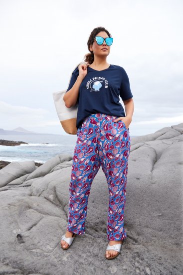Ulla Popken Seashell Print Elastic Waist Pants Blue - Jeans & Bukser i Store Størrelser – Plus Size - Jeans & bukser, EU 42-70