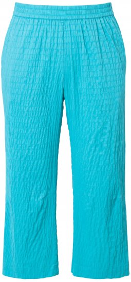 Ulla Popken Textured Elastic Waist Cropped Pants Deep Aqua - Jeans & Bukser i Store Størrelser – Plus Size - 