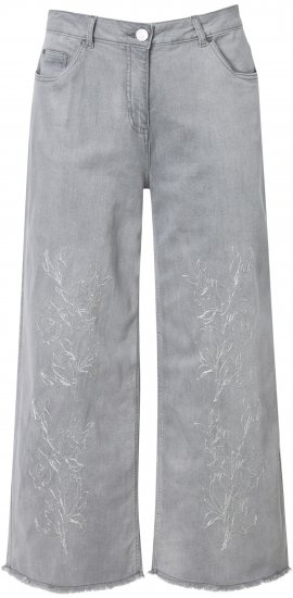 Ulla Popken Embroidered Wide Leg Fringed Hem Jeans Grey - Jeans & Bukser i Store Størrelser – Plus Size - Jeans & bukser, EU 42-70