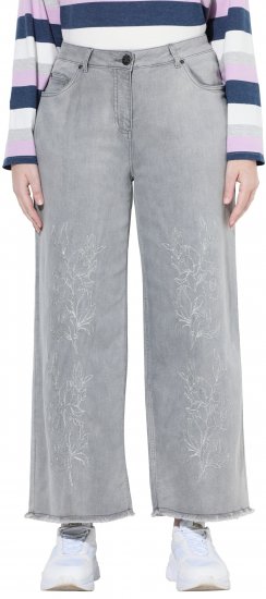 Ulla Popken Embroidered Wide Leg Fringed Hem Jeans Grey - Jeans & Bukser i Store Størrelser – Plus Size - Jeans & bukser, EU 42-70