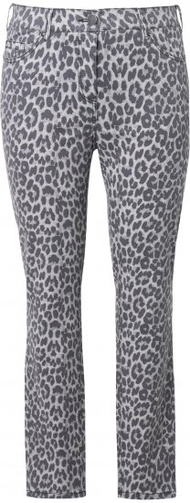 Ulla Popken Slim Leg Leopard Print Stretch Fit Jeans Bright Grey - Jeans & Bukser i Store Størrelser – Plus Size - 