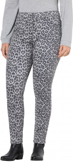 Ulla Popken Slim Leg Leopard Print Stretch Fit Jeans Bright Grey - Jeans & Bukser i Store Størrelser – Plus Size - 