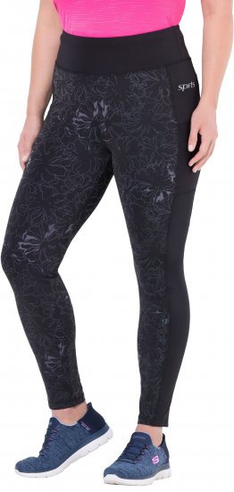 Ulla Popken Quick Drying Flower Print Leggings Black - Jeans & Bukser i Store Størrelser – Plus Size - 