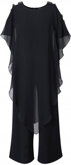 Ulla Popken Layered Chiffon Wrap Jumpsuit Grey - Jeans & Bukser i Store Størrelser – Plus Size - 