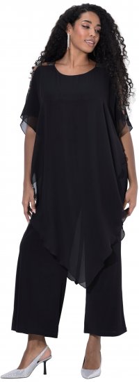 Ulla Popken Layered Chiffon Wrap Jumpsuit Grey - Jeans & Bukser i Store Størrelser – Plus Size - 