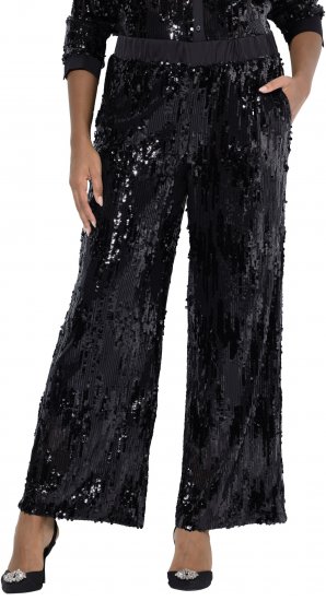 Ulla Popken Sequined Elastic Waist Pants Black - Jeans & Bukser i Store Størrelser – Plus Size - 