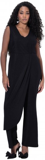 Ulla Popken Draped Sleeveless Glitter Jumpsuit Navy - Jeans & Bukser i Store Størrelser – Plus Size - 