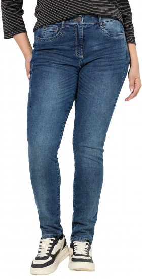Ulla Popken Decorative Stitched Slim Leg Stretch Fit Jeans Blue Denim - Jeans & Bukser i Store Størrelser – Plus Size - 