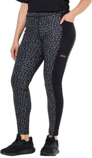 Ulla Popken Quick Drying Leopard Print Sport Leggings Black - Jeans & Bukser i Store Størrelser – Plus Size - Jeans & bukser, EU 42-70