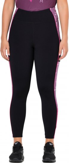 Ulla Popken Quick Drying Botanical Print Sport Leggings Black - Jeans & Bukser i Store Størrelser – Plus Size - 