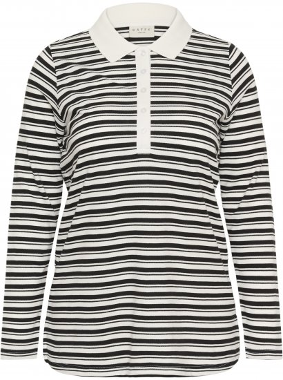 Kaffe Curve Miana Long Sleeve Polo Chalk with Black Stripe - Poloshirts - 