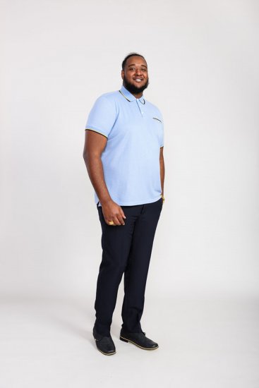 D555 Talbot Pique with Jacquard Collar Polo Shirt Blue - Polotrøjer - Polotrøjer 2XL-8XL