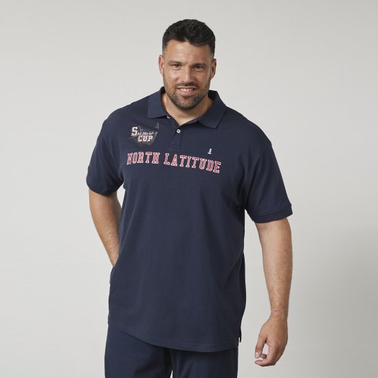 North Latitude 61131 Pikétrøje med Kontrastærmer og Broderi Marineblå - Polotrøjer - Polotrøjer 2XL-8XL