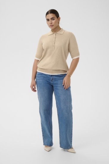 Kaffe Curve Lizzy Contrast Knitted Polo Feather Grey Melange - Poloshirts - 