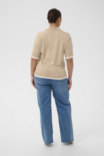 Kaffe Curve Lizzy Contrast Knitted Polo Feather Grey Melange - Poloshirts - 