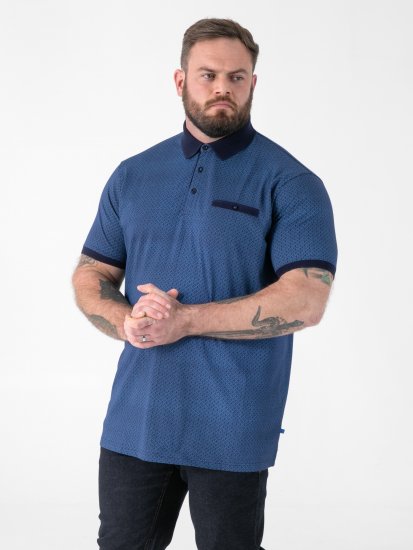 D555 Murray Printed Jacquard Collar & Cuff Short Sleeve Polo Blue - Polotrøjer - Polotrøjer 2XL-8XL
