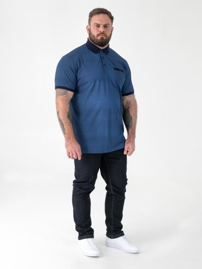 D555 Murray Printed Jacquard Collar & Cuff Short Sleeve Polo Blue - Polotrøjer - Polotrøjer 2XL-8XL