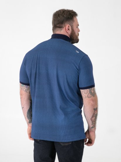 D555 Murray Printed Jacquard Collar & Cuff Short Sleeve Polo Blue - Polotrøjer - Polotrøjer 2XL-8XL