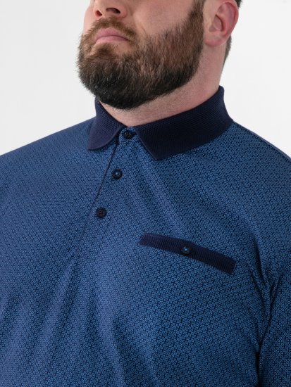 D555 Murray Printed Jacquard Collar & Cuff Short Sleeve Polo Blue - Polotrøjer - Polotrøjer 2XL-8XL