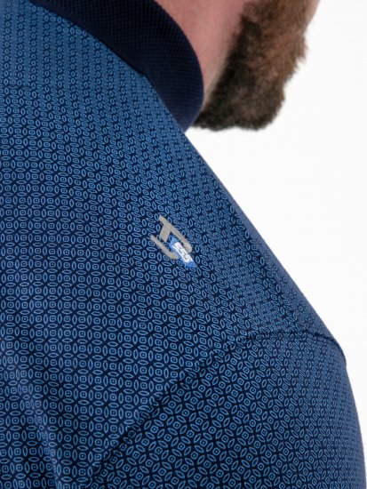D555 Murray Printed Jacquard Collar & Cuff Short Sleeve Polo Blue - Polotrøjer - Polotrøjer 2XL-8XL