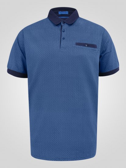 D555 Murray Printed Jacquard Collar & Cuff Short Sleeve Polo Blue - Polotrøjer - Polotrøjer 2XL-8XL