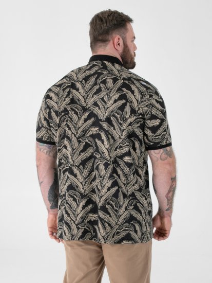 D555 Palmer Leaf Printed Jacquard Collar & Cuff Chest Pocket Polo Black - Polotrøjer - Polotrøjer 2XL-8XL