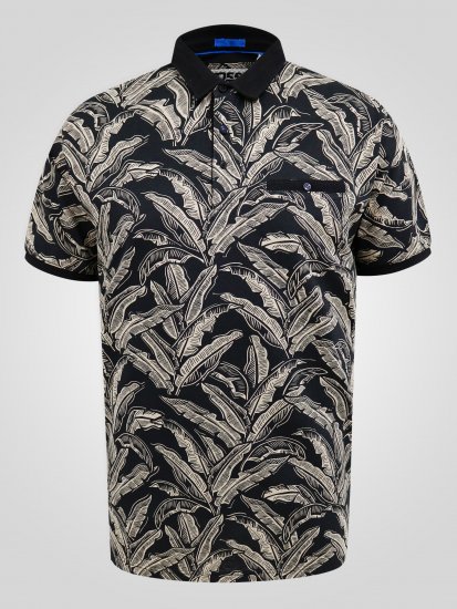 D555 Palmer Leaf Printed Jacquard Collar & Cuff Chest Pocket Polo Black - Polotrøjer - Polotrøjer 2XL-8XL
