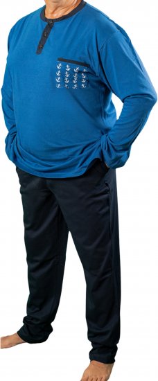 20 Nodi Maestrale Pajamas with Long Pants in Combed Cotton Jersey Blue - Pyjama/Loungewear - Pyjamas Herre Store Størrelser