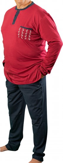 20 Nodi Maestrale Pajamas with Long Pants in Combed Cotton Jersey Red - Pyjama/Loungewear - Pyjamas Herre Store Størrelser