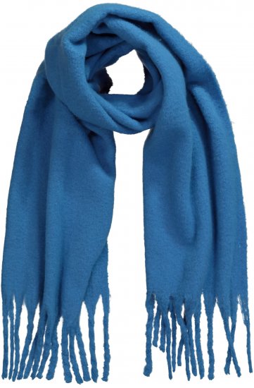 Ulla Popken Trendy Boucle Yarn Fringe Knit Scarf Teal Blue - Tilbehør - Tørklæder til kvinder