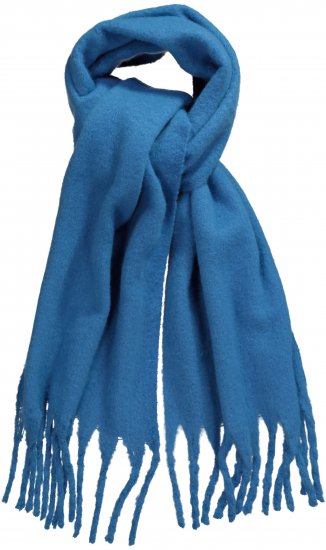 Ulla Popken Trendy Boucle Yarn Fringe Knit Scarf Teal Blue - Tilbehør - Tørklæder til kvinder
