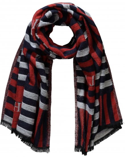 Ulla Popken Be Happy Statement Print Scarf Navy - Tilbehør - Tørklæder til kvinder