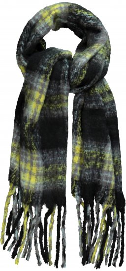 Ulla Popken Plaid Long Fringe Scarf Yellow Green - Tilbehør - 