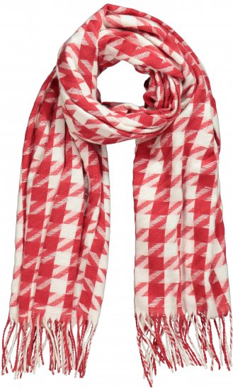 Ulla Popken Houndstooth Fringed Hem Scarf Salsa - Tilbehør - Tørklæder til kvinder