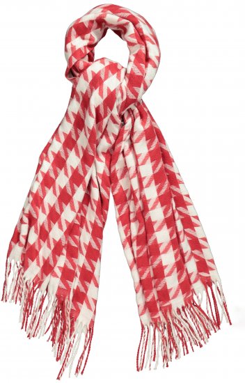 Ulla Popken Houndstooth Fringed Hem Scarf Salsa - Tilbehør - Tørklæder til kvinder